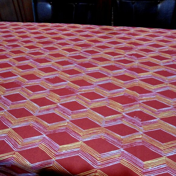 VERA Rectangle 60"x102" Fabric Tablecloth Red White Holiday Colors Modern Vibe - Picture 8 of 10